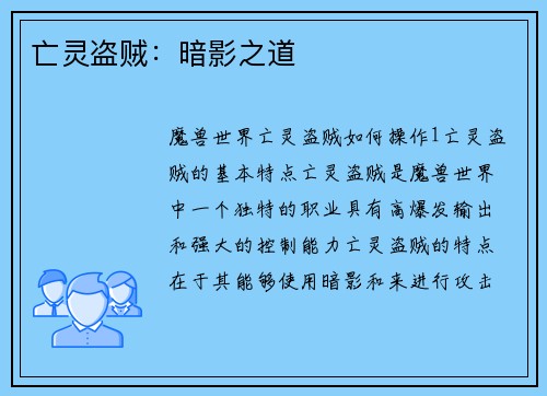 亡灵盗贼：暗影之道